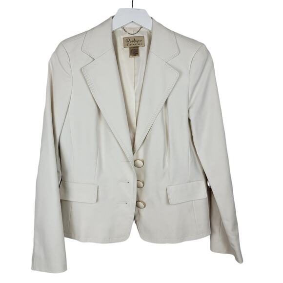 Boutique Essentials Off White Cotton Rayon Evening Jacket Blazer - Size 6 - Picture 3 of 8